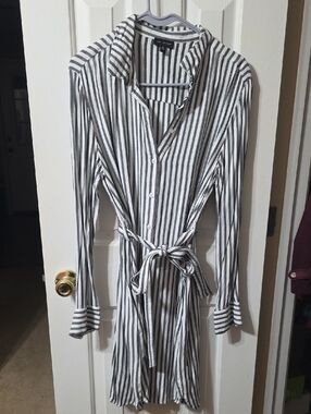 The Limited Black and White Striped Midi Shirt Dress